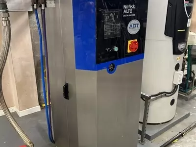 Nilfisk Delta Booster pressure washer system after full bi-annual service, cleaned, serviced, and ready for operation in Stratford.